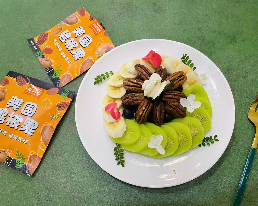 A creative platter of pecans and fruits step 0