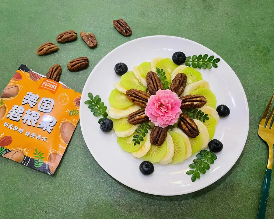 A creative platter of pecans and fruits step 0