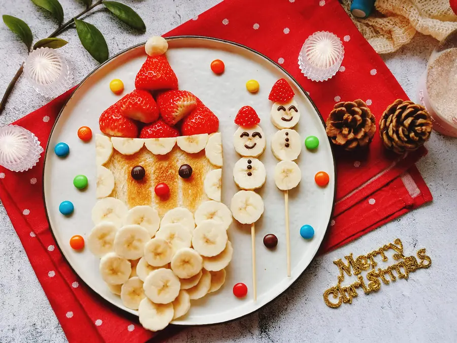 Banana strawberry toast Santa Claus breakfast