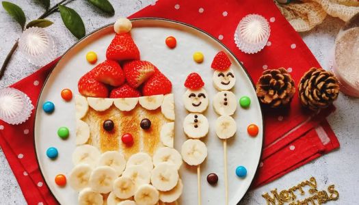 Banana strawberry toast Santa Claus breakfast