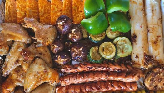 Healthy low-fat oven version of family barbecue|#Healthymeals# (with teriyaki chicken and green onion skewer recipe)