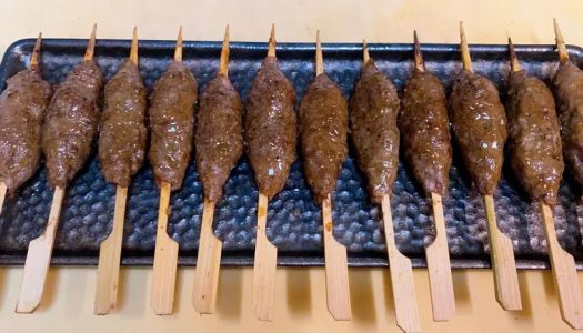 Grilled beef balls skewers at a late-night cafeteria