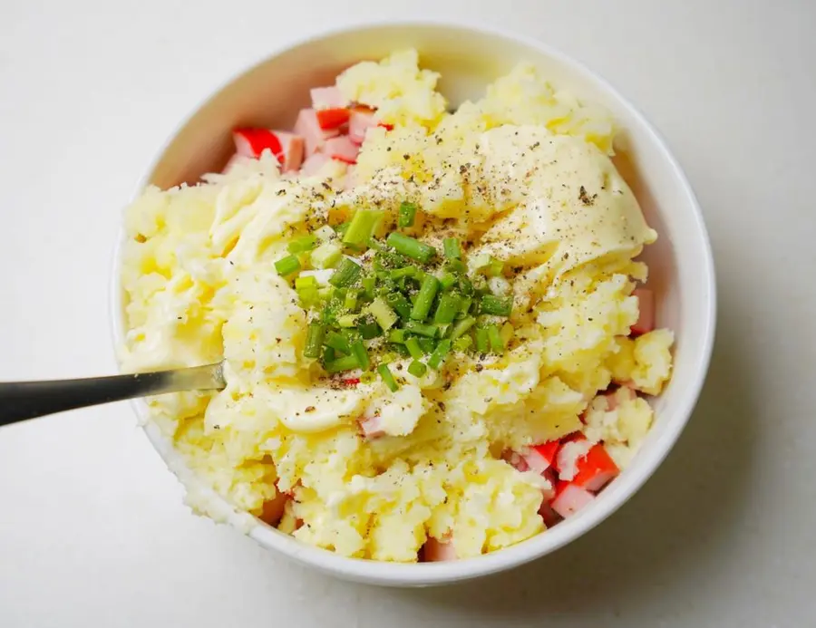 Mashed potato salad at a late-night cafeteria step 0