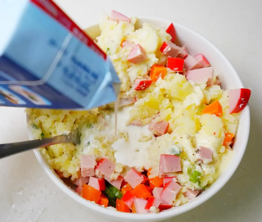 Mashed potato salad at a late-night cafeteria step 0