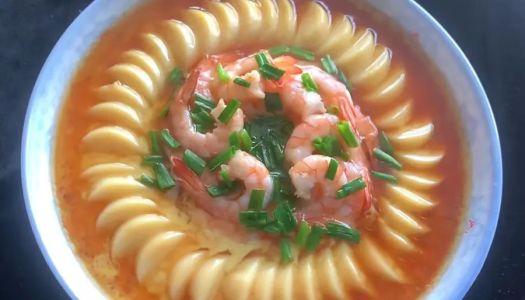 Steamed egg with Japanese tofu and shrimp