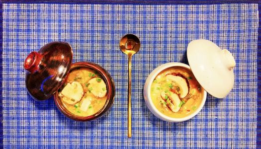 Steamed eggs with matsutake mushrooms