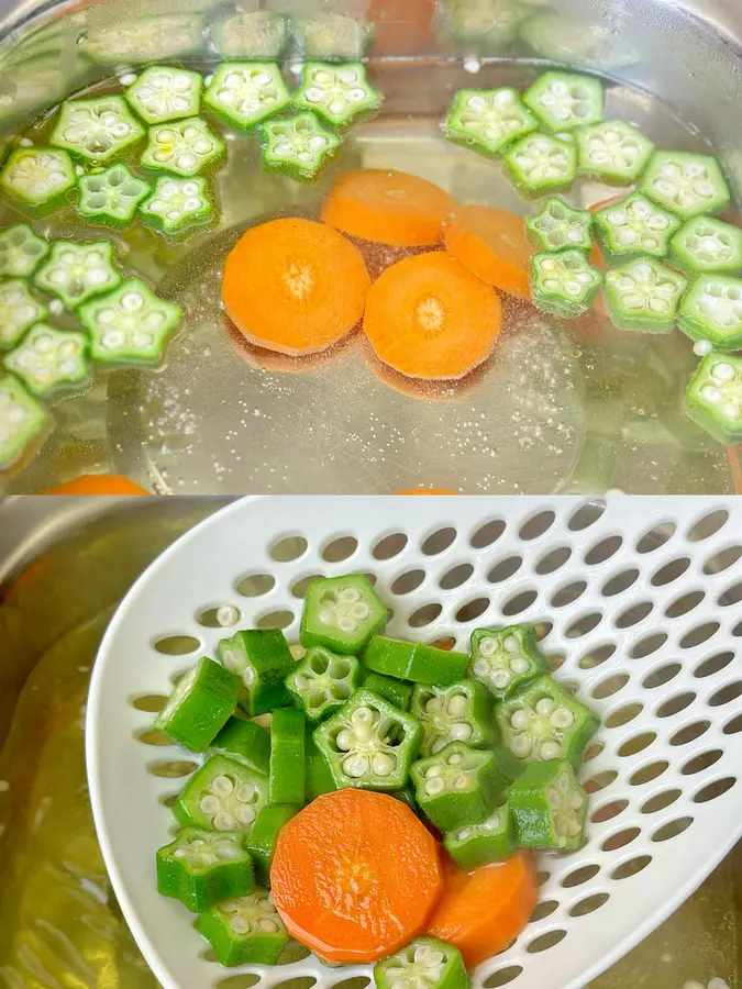 Okra carrot steamed egg step 0