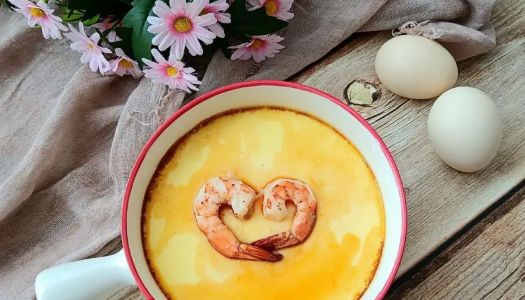 Steamed egg custard with shrimp with tender texture