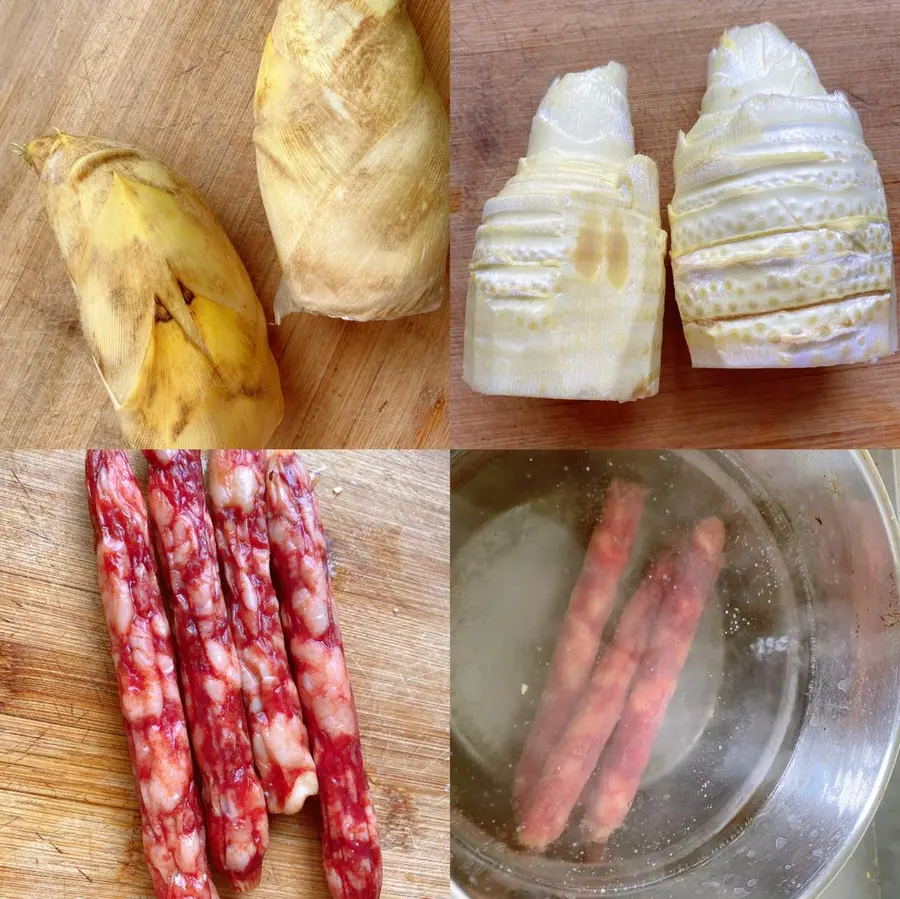 Stir-fried sausages with spring bamboo shoots step 0