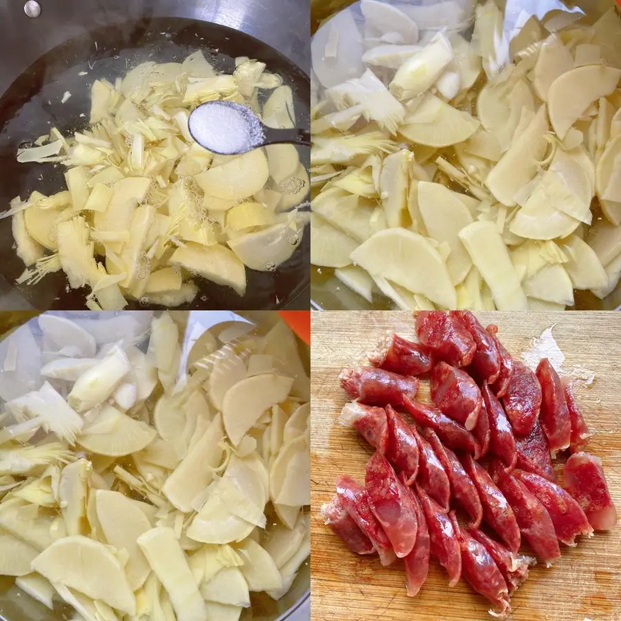 Stir-fried sausages with spring bamboo shoots step 0