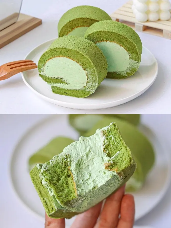 The small fresh matcha cake roll â—ï¸ is suitable for novices, and it is fluffy and does not crack step 0