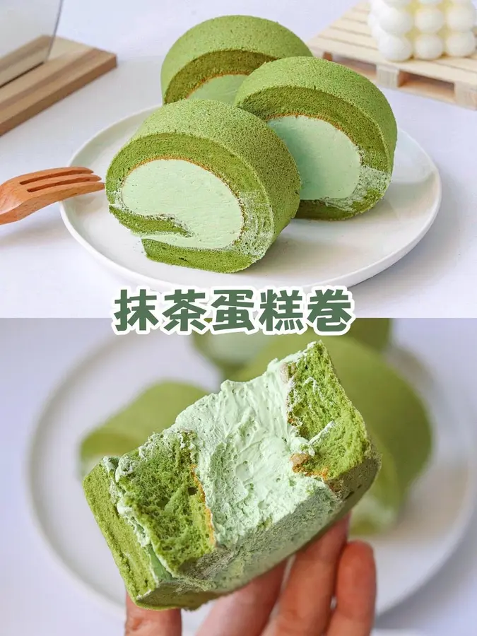 The small fresh matcha cake roll ❗️ is suitable for novices, and it is fluffy and does not crack