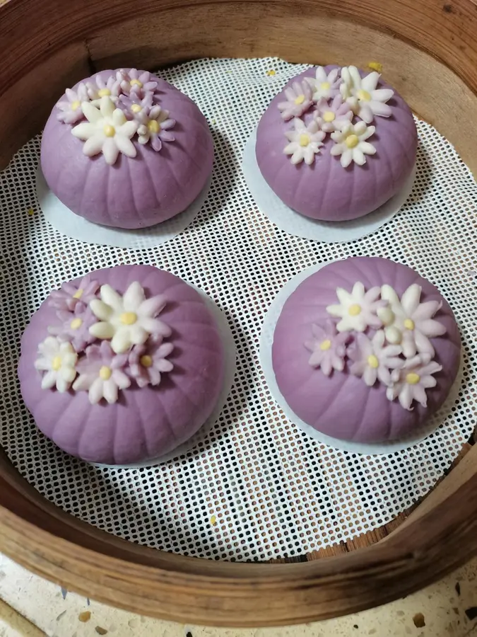 Purple sweet potato flower steamed buns step 0