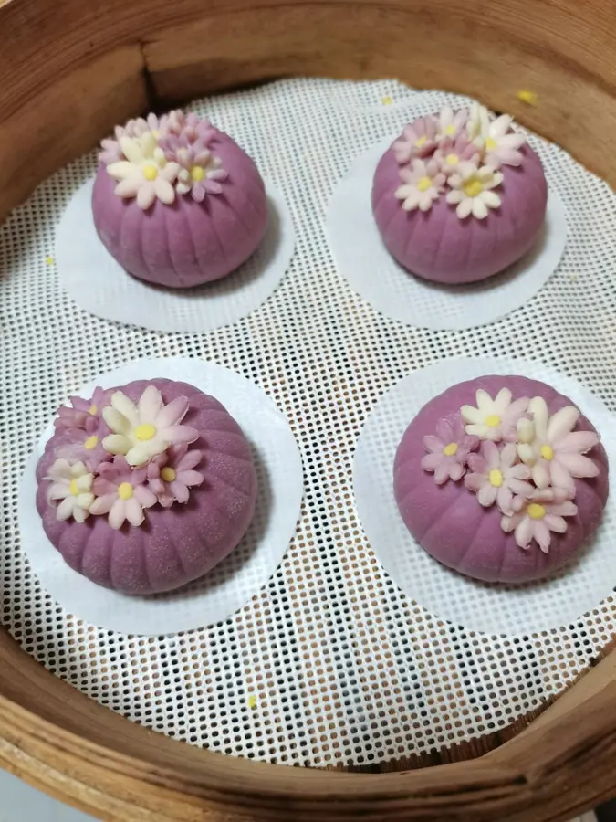 Purple sweet potato flower steamed buns step 0