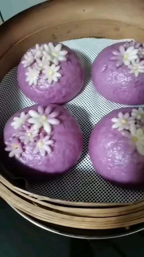 Purple sweet potato flower steamed buns step 0