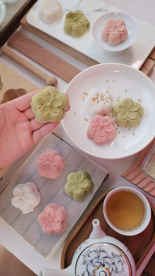 Breakfast Chinese pastry|Longjing white peach tea cake|sweet and glutinous step 0